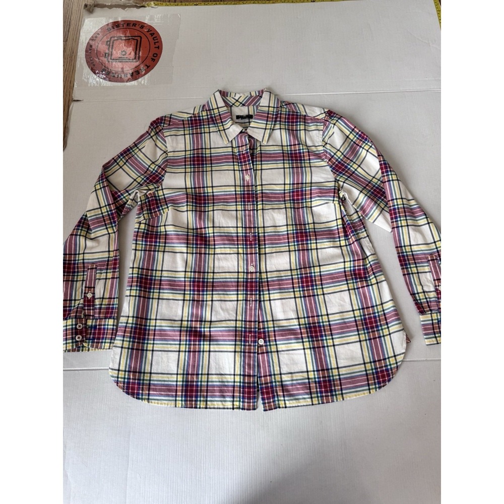 Talbots Button Front Shirt Womens Medium Petite Plaid Long Sleeve‎